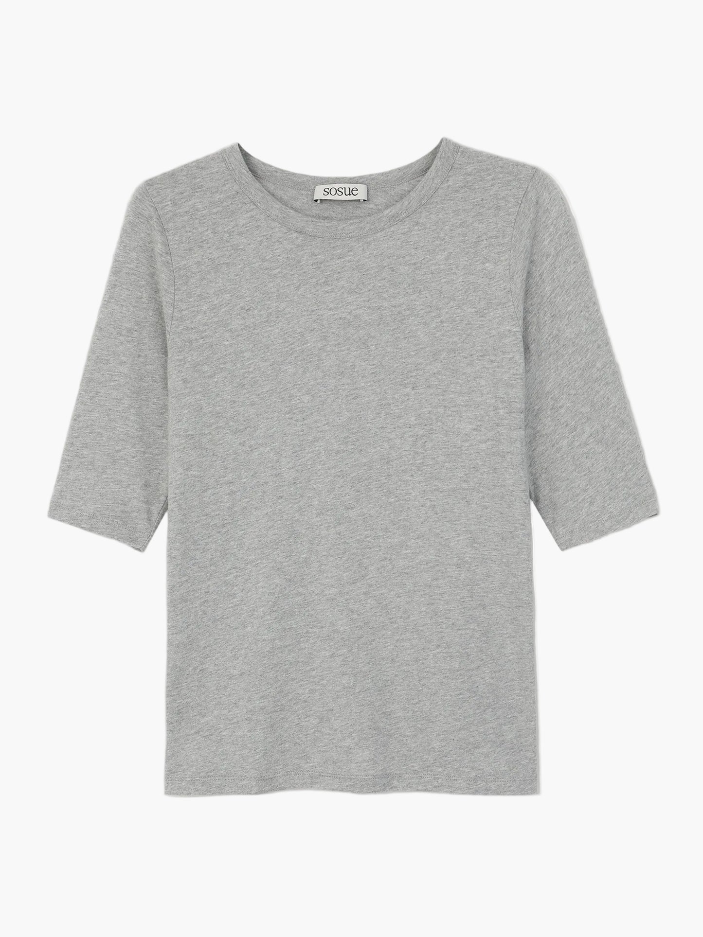 Das T-Shirt Half Sleeve Grey ist ein Damen-Shirt aus 100% Baumwolle, mit Rundhalsausschnitt und kurzen Ärmeln. Dieses schlichte hellgraue Halbarmshirt bietet ein einfaches, lässiges Design für den täglichen Komfort. Es wird auf einem weißen Hintergrund angezeigt.