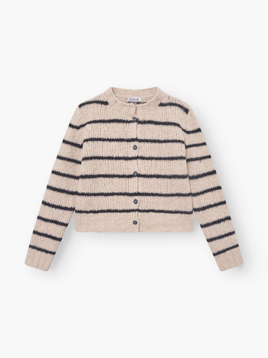Cardigan beige mit schwarzen Streifen