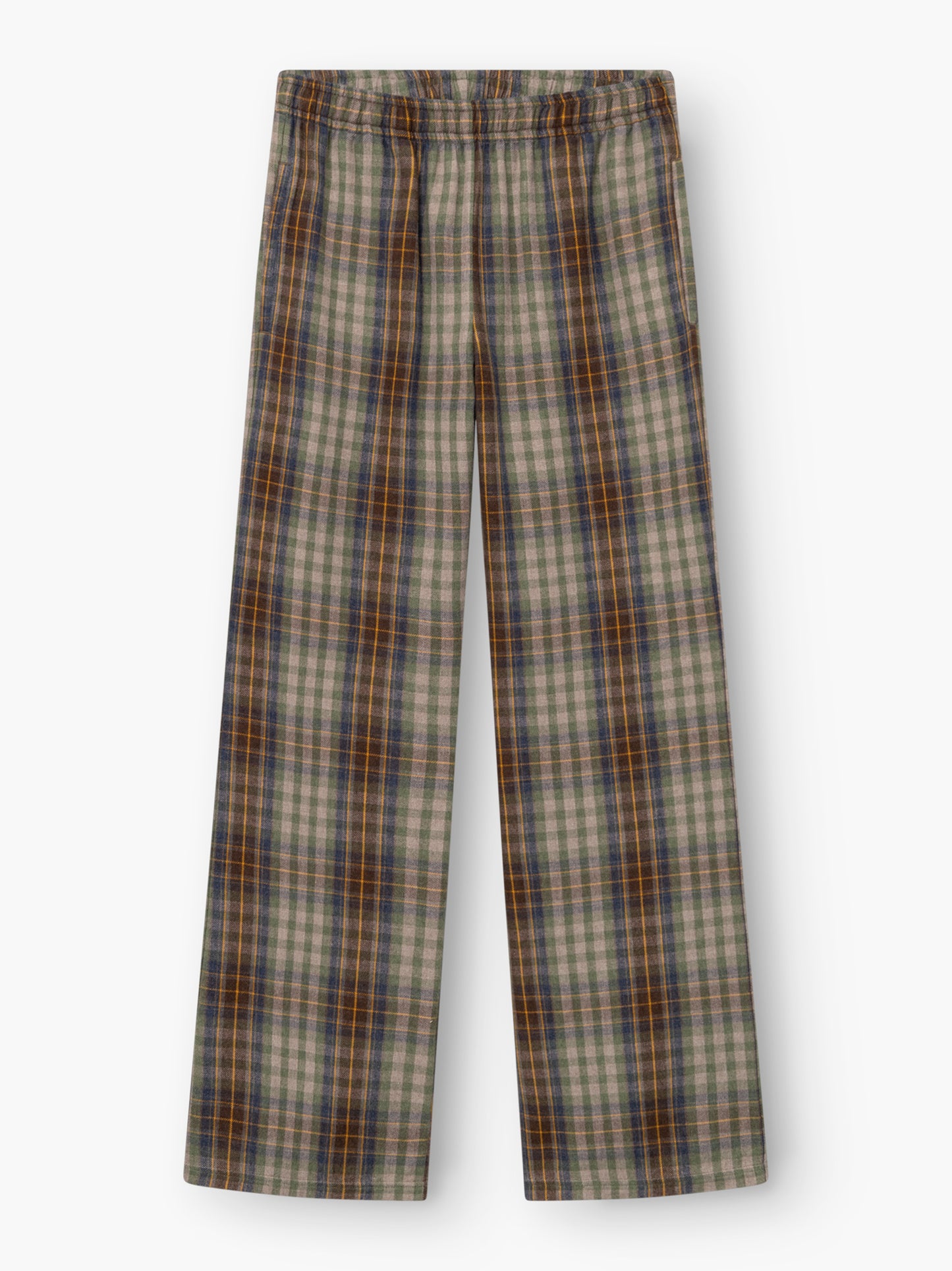 Die Hose „Karoline Check“ ist eine Hose mit geradem Bein und elastischem Bund, die sich durch ein Karomuster in Grün-, Blau- und Brauntönen auszeichnet. Das weiche Material sorgt für Tragekomfort, sodass sie sich ideal für den Freizeitlook eignet.