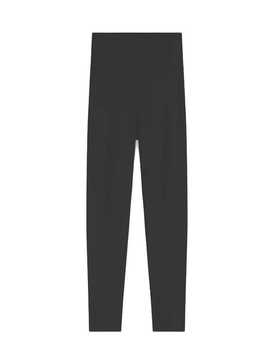 Graue Damen-Leggings mit hoher Taille aus recyceltem Polyester, abgebildet vor einem schlichten weißen Hintergrund. Die grauen Leggings von SoSUE zeichnen sich durch ein schlichtes, figurbetontes Design ohne sichtbare Muster oder Logos aus.