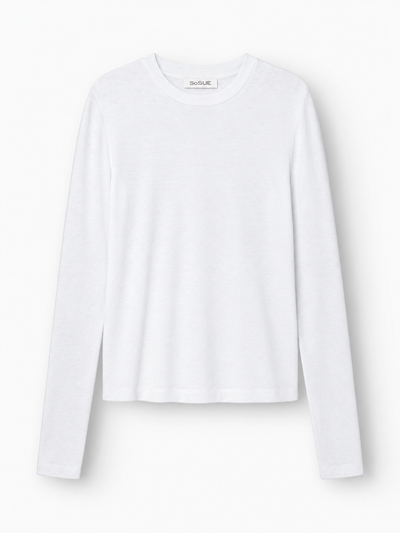 Langarmshirt mit Kaschmir – Weißes Langarm-Shirt mit Rundhalsausschnitt aus Micromodal.