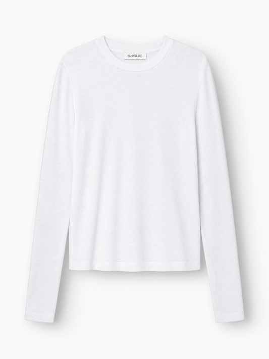 Langarmshirt mit Kaschmir – Weißes Langarm-Shirt mit Rundhalsausschnitt aus Micromodal.