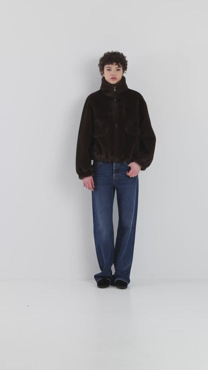 Faux Mink Bomber Braun