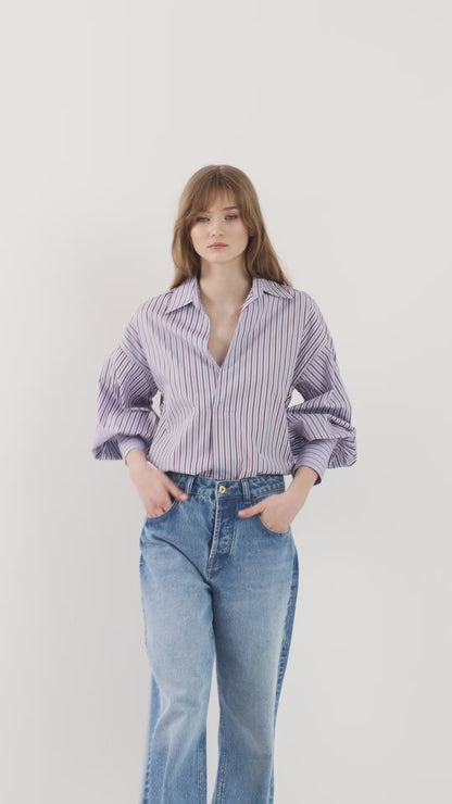 Blouse Claire Blue Burgundy streep