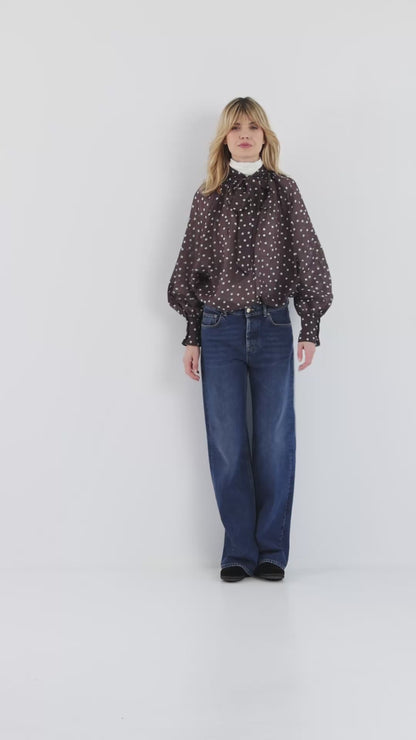 Blouse Dotty Bow Brown Ecru