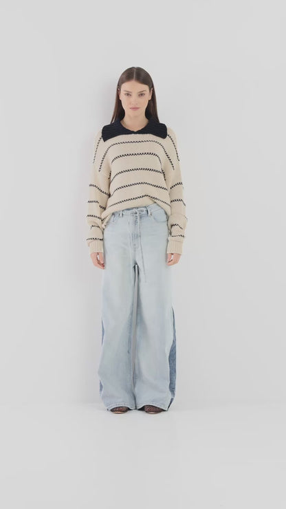 Pullover Polo Ecru Dark Blue