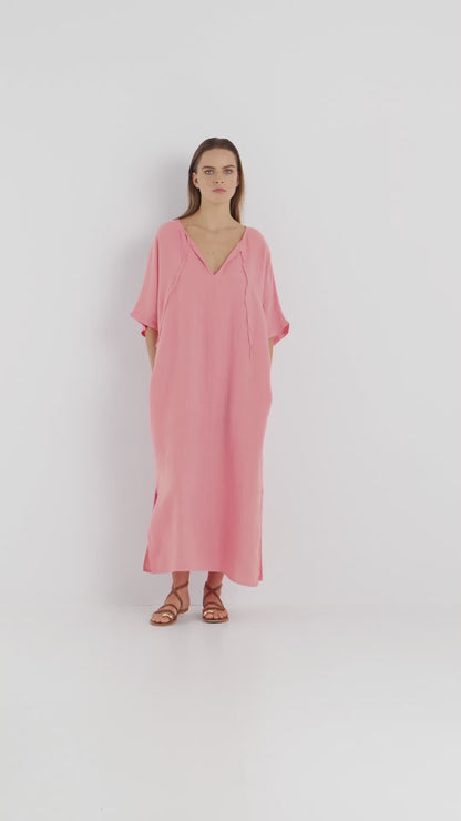 Dress Kaftan Linen Pink